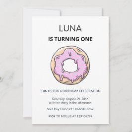 Pink Donut 1st Birthday Invitation Girl  招待状