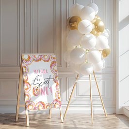 Pink donut 1st birthday party welcome sign ポスター