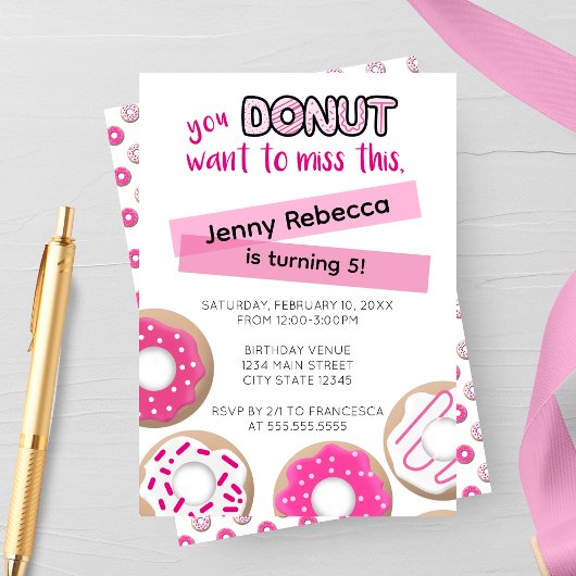 Pink Donut Birthday Invitation 招待状