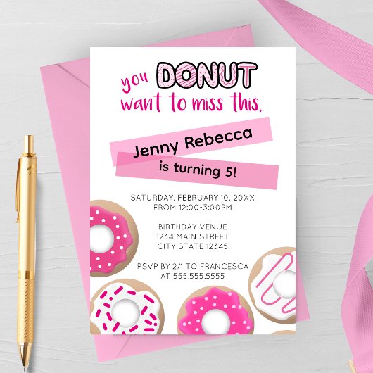 Pink Donut Birthday Invitation 招待状
