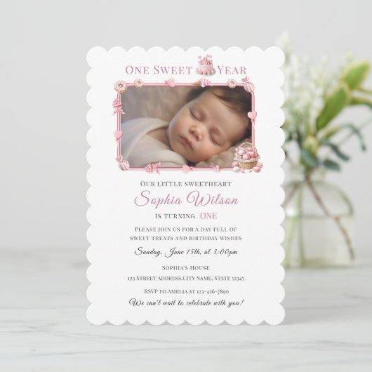 Pink Donut & Candy Theme Birthday Invite 招待状 (スタンド正面)