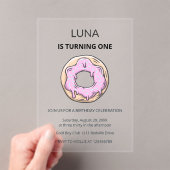 Pink Donut Cute Girl 1st Birthday Party アクリル招待状 (インサイチュ (ポータブル))