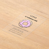 Pink Donut Cute Girl 1st Birthday Party アクリル招待状 (レイダウン)