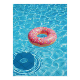 Pink Donut Pool Float in Crystal Blue Water ポスター