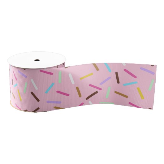 Pink Donut Sprinkles Print Ribbon グログランリボン (リール)
