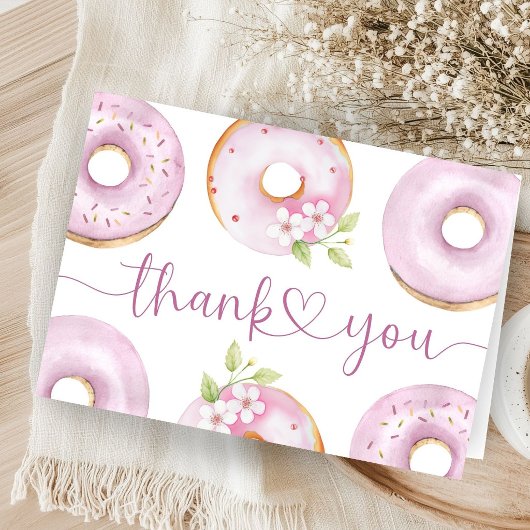 Pink Donuts Baby Shower Girl Folded Thank サンキューカード