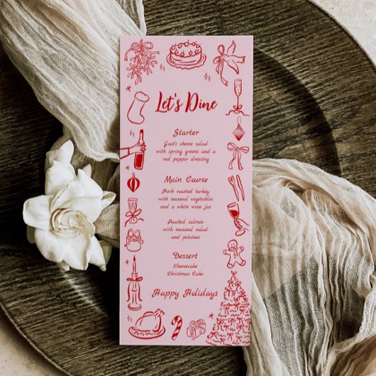 Pink Doodle Christmas Menu Quirky Fun Holiday Menu メニュー