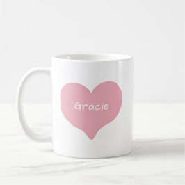 Pink Doodled Love Heart with Custom Name or Text コーヒーマグカップ