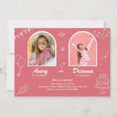 Pink Double Birthday Joint Girls Party 招待状 (正面)
