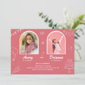 Pink Double Birthday Joint Girls Party 招待状 (スタンド正面)