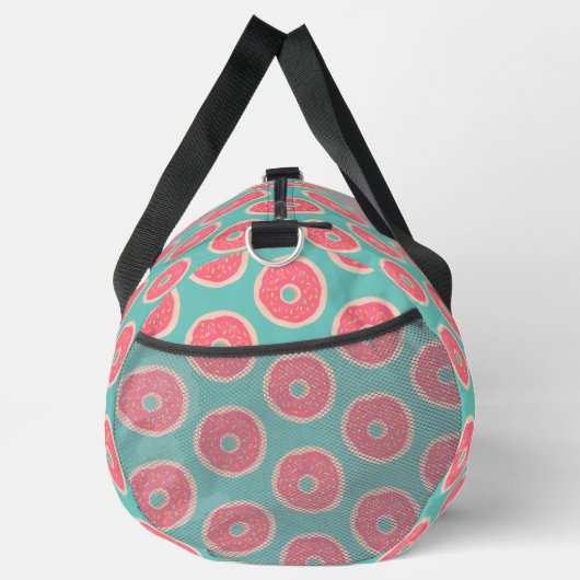Pink Doughnut with Sprinkles Pattern on Aqua Blue ダッフルバッグ (右)