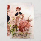 Pink Dress美しいヴィンテージの女性 招待状 (正面/裏面)