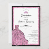Pink Dress and Tiara Custom Photo Quinceanera 招待状 (正面)