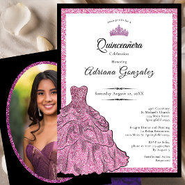 Pink Dress and Tiara Custom Photo Quinceanera 招待状