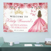 Pink Dress Blonde Princess Floral Quinceanera 横断幕 (トレードショー)