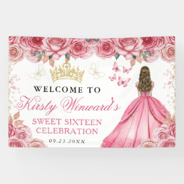 Pink Dress Blonde Princess Floral Sweet 16 横断幕