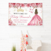 Pink Dress Blonde Princess Floral Sweet 16 横断幕 (インサイチュ)