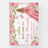 Pink Dress Blonde Princess Floral Sweet 16 横断幕 (縦)