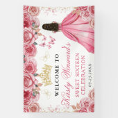 Pink Dress Brunette Princess Floral Sweet 16 横断幕 (縦)
