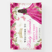 Pink Dress Dark Skin Princess Floral Birthday 横断幕 (縦)