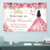 Pink Dress Dark Skin Princess Floral Quinceanera 横断幕 (トレードショー)