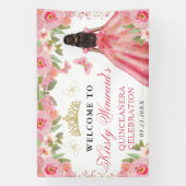 Pink Dress Dark Skin Princess Floral Quinceanera 横断幕 (縦)
