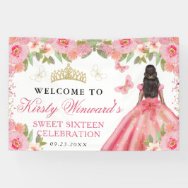 Pink Dress Dark Skin Princess Floral Sweet 16 横断幕