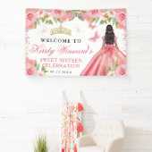 Pink Dress Dark Skin Princess Floral Sweet 16 横断幕 (インサイチュ)