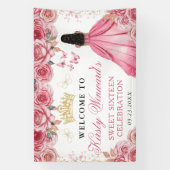 Pink Dress Dark Skin Princess Floral Sweet 16 横断幕 (縦)