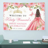 Pink Dress Dark Skin Princess Floral Sweet 16 横断幕 (トレードショー)