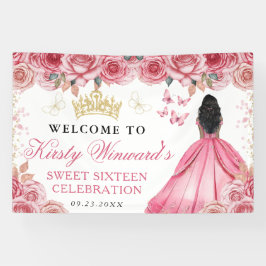 Pink Dress Dark Skin Princess Floral Sweet 16 横断幕