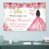 Pink Dress Dark Skin Princess Floral Sweet 16 横断幕 (トレードショー)