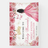 Pink Dress Dark Skin Princess Floral Sweet 16 横断幕 (縦)