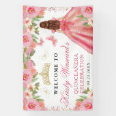 Pink Dress Red Hair Princess Floral Quinceanera 横断幕 (縦)
