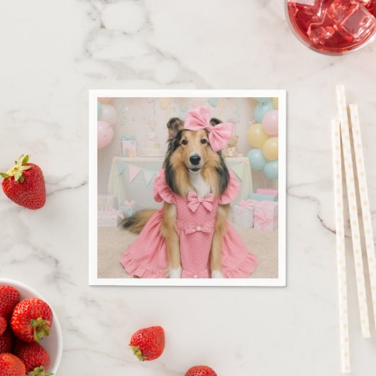 Pink Dress Sheltie スタンダードカクテルナプキン (インサイチュ)