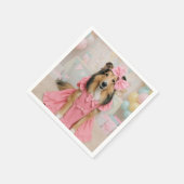 Pink Dress Sheltie スタンダードカクテルナプキン (角)