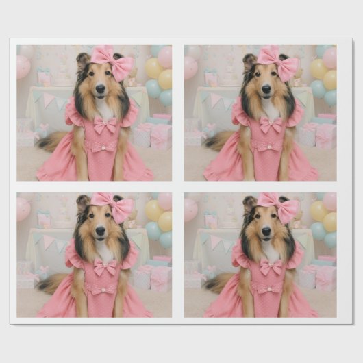 Pink dress sheltie ラッピングペーパー (フラット)