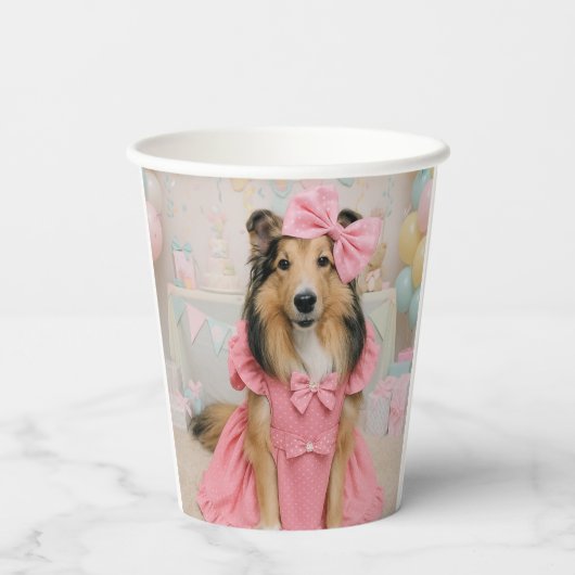 Pink dress sheltie 紙コップ (裏面)