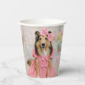 Pink dress sheltie 紙コップ (正面)