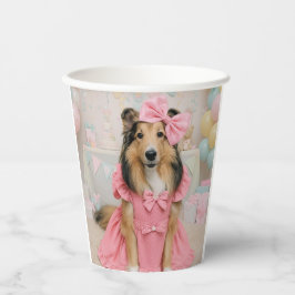 Pink dress sheltie 紙コップ