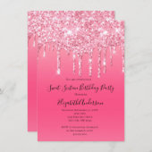 Pink Dripping Glitter Girly Trendy Chic Birthday 招待状 (正面/裏面)