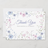 Pink & Dusty Blue Watercolor Botanical Wedding サンキューカード (正面)