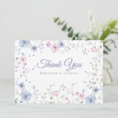 Pink & Dusty Blue Watercolor Botanical Wedding サンキューカード (スタンド正面)