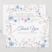 Pink & Dusty Blue Watercolor Botanical Wedding サンキューカード (正面/裏面)