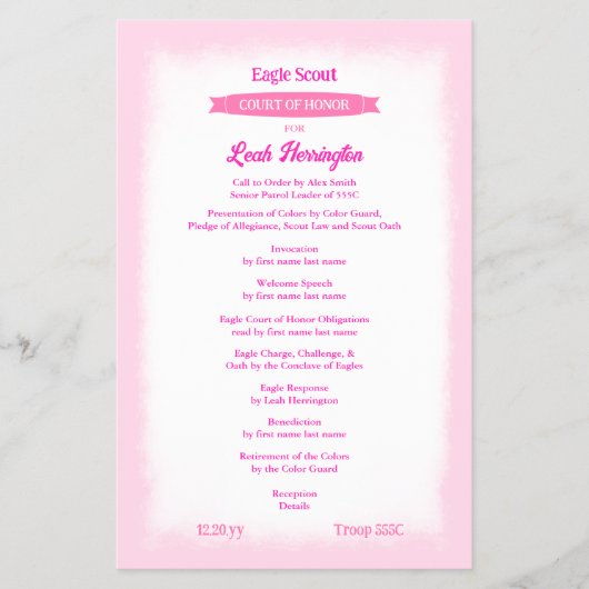 Pink Eagle Court of Honor Ceremony Program チラシ (正面)