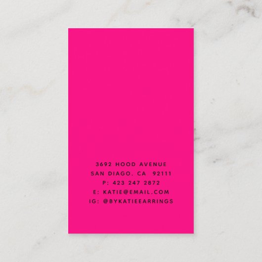 Pink Earring Display Cards Earring Packaging 名刺 (裏面)