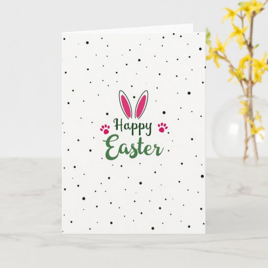 Pink Ears Polka Dot Easter Card カード (黄色い花)