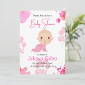 pink Editable Baby Girl Baby Shower Invitation 招待状 (スタンド正面)
