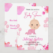 pink Editable Baby Girl Baby Shower Invitation 招待状 (正面/裏面)