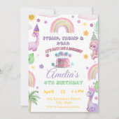 Pink Editable Dinosaur Birthday Invite Template  招待状 (正面)